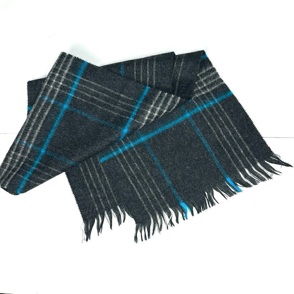 NWT Men’s Pure Lambswool Scarf Charcoal Gray Blue Winter made in Uruguay